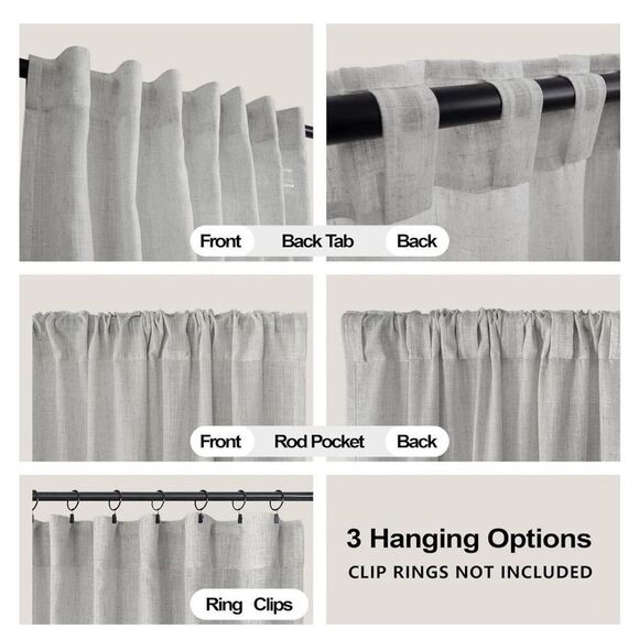 NEW Dove Gray Curtains 2 Panels Set Tab Top Light Filtering Linen Blend 52x84L - Picture 2 of 7